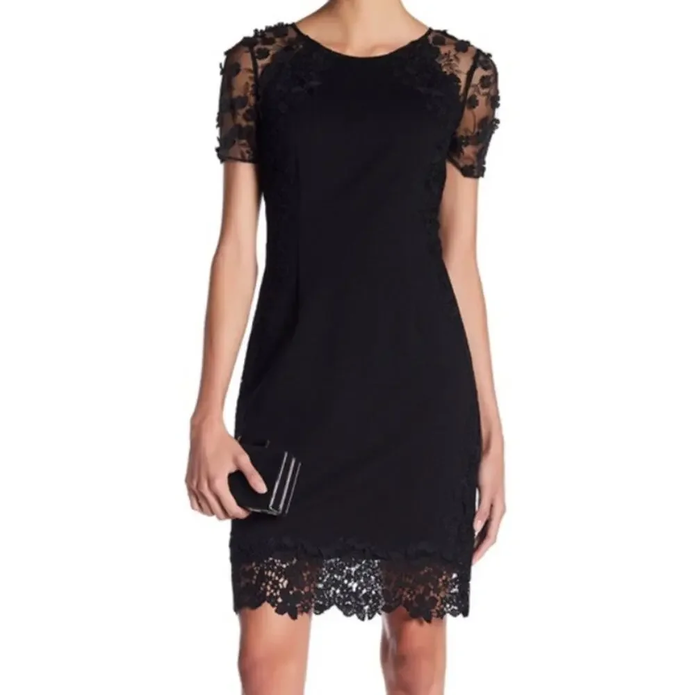 Elie Tahari Dress Womens 6 Yadira Lace Appliqué Sheath Evening Elegance Blacktie
